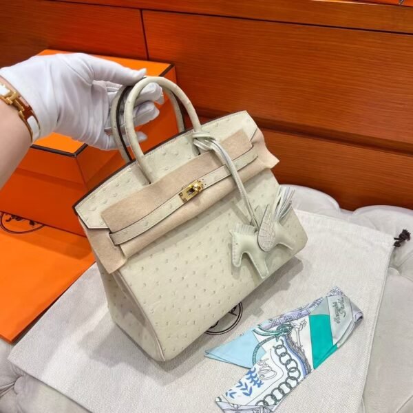 3C Parchemin Birkin 25CM Ostrich Leather Gold Hardware Full Handmade