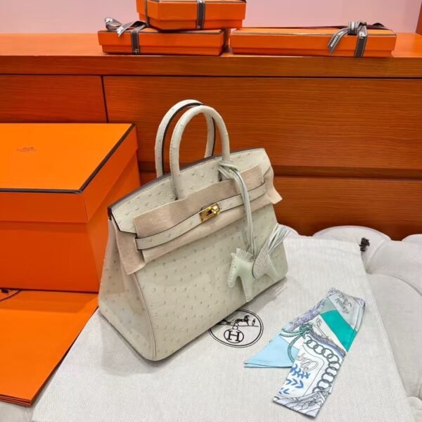 3C Parchemin Birkin 25CM Ostrich Leather Gold Hardware Full Handmade