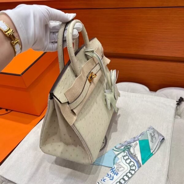 3C Parchemin Birkin 25CM Ostrich Leather Gold Hardware Full Handmade
