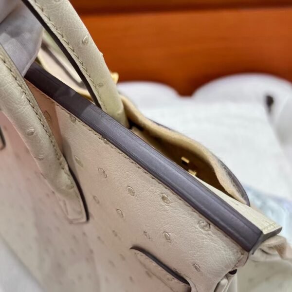 3C Parchemin Birkin 25CM Ostrich Leather Gold Hardware Full Handmade
