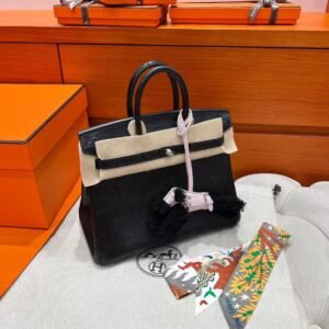 CK89 Black Birkin 25CM Lizard Leather Silver Hardware Full Handmade