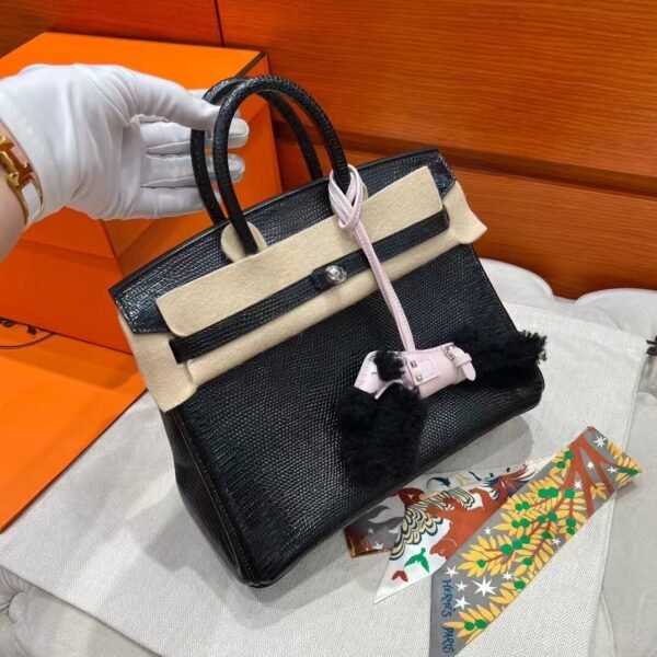 CK89 Black Birkin 25CM Lizard Leather Silver Hardware Full Handmade