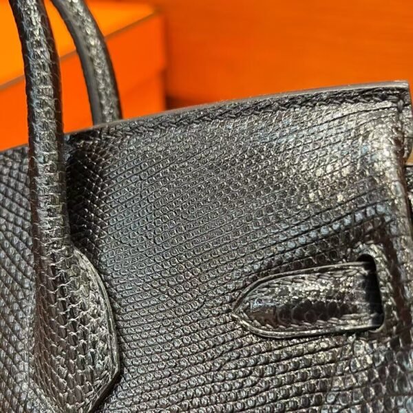 CK89 Black Birkin 25CM Lizard Leather Silver Hardware Full Handmade