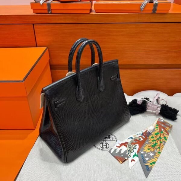 CK89 Black Birkin 25CM Lizard Leather Silver Hardware Full Handmade