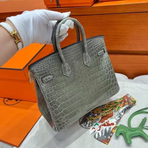 CK81 Gris Tourterelle Birkin 25CM Shiny Crocodile Leather Gold Hardware Full Handmade