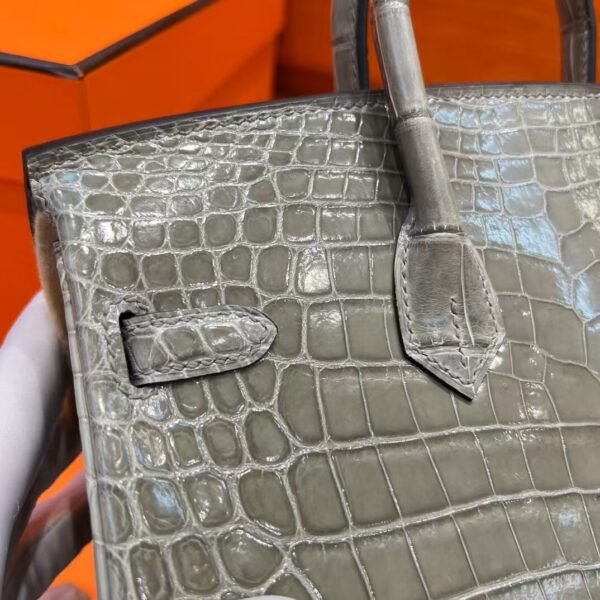 CK81 Gris Tourterelle Birkin 25CM Shiny Crocodile Leather Gold Hardware Full Handmade