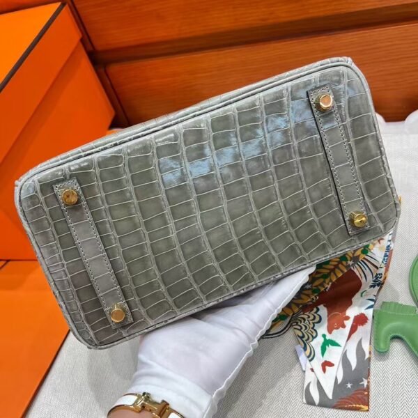 CK81 Gris Tourterelle Birkin 25CM Shiny Crocodile Leather Gold Hardware Full Handmade
