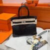 CK89 Black Birkin 30CM Shiny HCP Crocodile Leather Silver Hardware Full Handmade