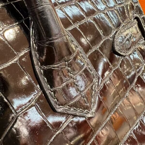 CK89 Black Birkin 30CM Shiny HCP Crocodile Leather Silver Hardware Full Handmade