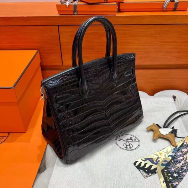 CK89 Black Birkin 30CM Shiny HCP Crocodile Leather Silver Hardware Full Handmade