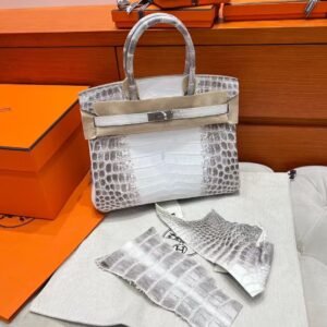 01 Himalayas Birkin 30CM Matte Crocodile Leather Silver Hardware Full Handmade
