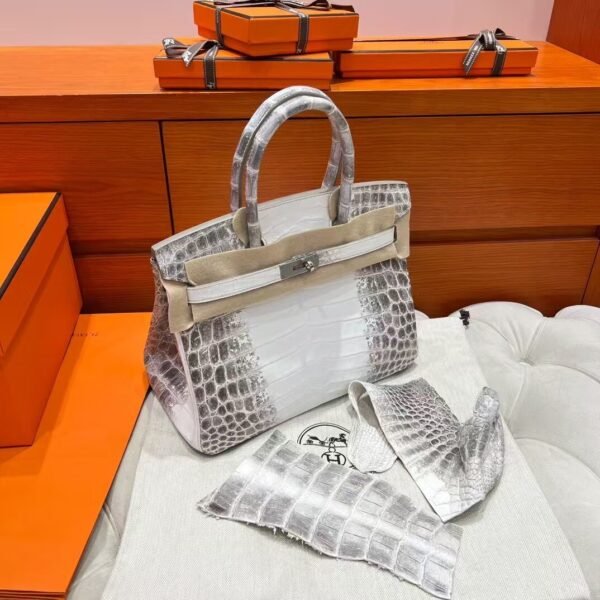 01 Himalayas Birkin 30CM Matte Crocodile Leather Silver Hardware Full Handmade