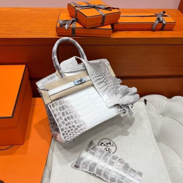 01 Himalayas Birkin 30CM Matte Crocodile Leather Silver Hardware Full Handmade