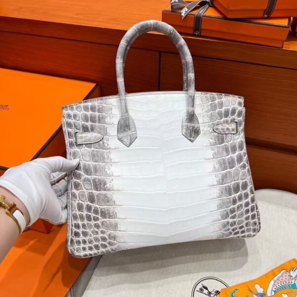 01 Himalayas Birkin 30CM Matte Crocodile Leather Silver Hardware Full Handmade