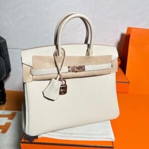 10 Craie Birkin 25CM Togo Leather Rose Gold Hardware Full Handmade