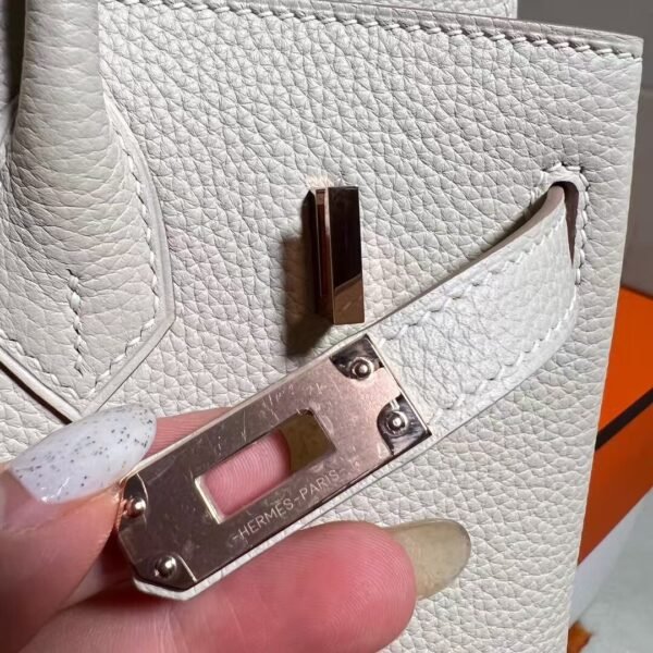 10 Craie Birkin 25CM Togo Leather Rose Gold Hardware Full Handmade