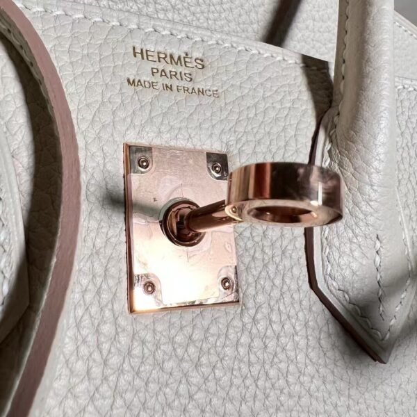 10 Craie Birkin 25CM Togo Leather Rose Gold Hardware Full Handmade