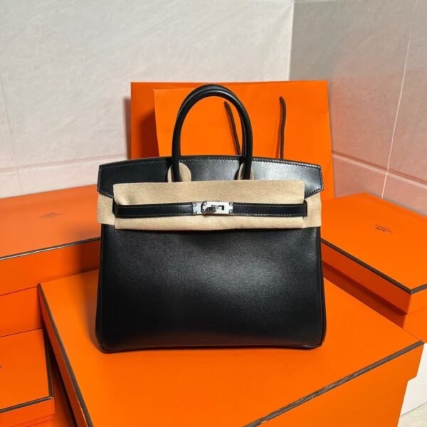 Ck89 Black/Noir Birkin 25CM Box Leather Silver Hardware Full Handmade