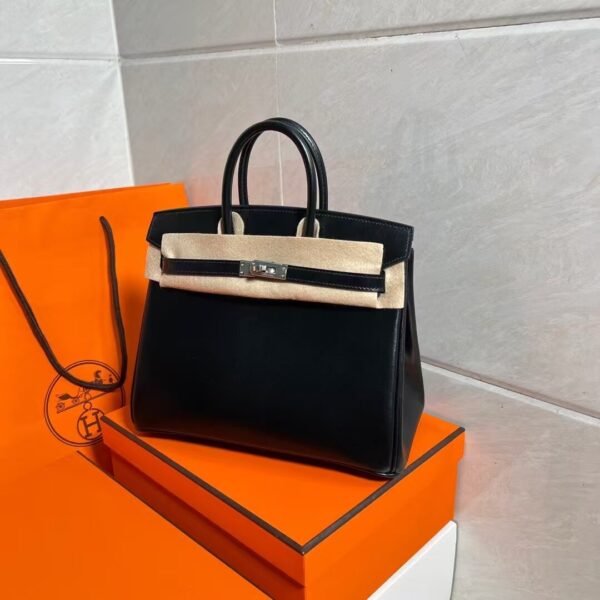 Ck89 Black/Noir Birkin 25CM Box Leather Silver Hardware Full Handmade