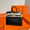 Ck89 Black/Noir Birkin 25CM Box Leather Silver Hardware Full Handmade