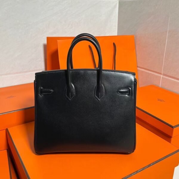 Ck89 Black/Noir Birkin 25CM Box Leather Silver Hardware Full Handmade