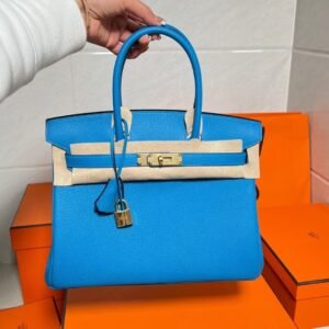 B3 Blue Zanzibar Birkin 30CM Togo Leather Gold Hardware Full Handmade
