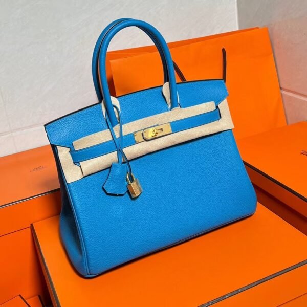 B3 Blue Zanzibar Birkin 30CM Togo Leather Gold Hardware Full Handmade