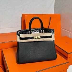 CK89 Black Birkin 25CM Togo / Shiny Crocodile Leather Gold Hardware Full Handmade