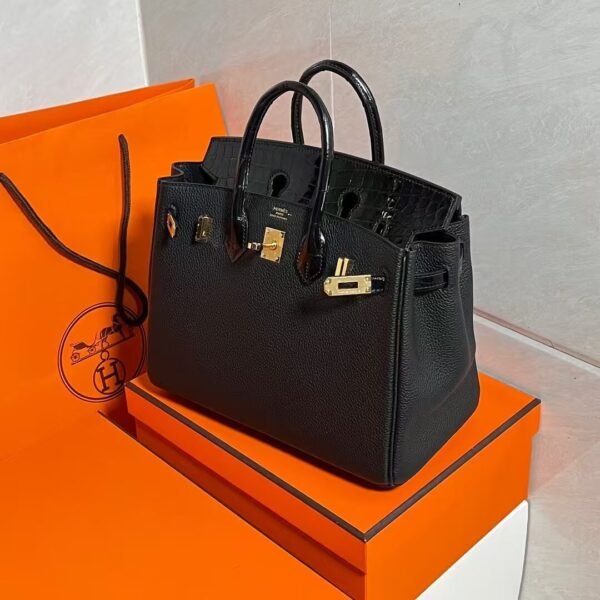 CK89 Black Birkin 25CM Togo / Shiny Crocodile Leather Gold Hardware Full Handmade