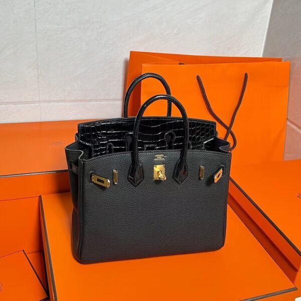 CK89 Black Birkin 25CM Togo / Shiny Crocodile Leather Gold Hardware Full Handmade