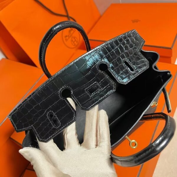 CK89 Black Birkin 25CM Togo / Shiny Crocodile Leather Gold Hardware Full Handmade