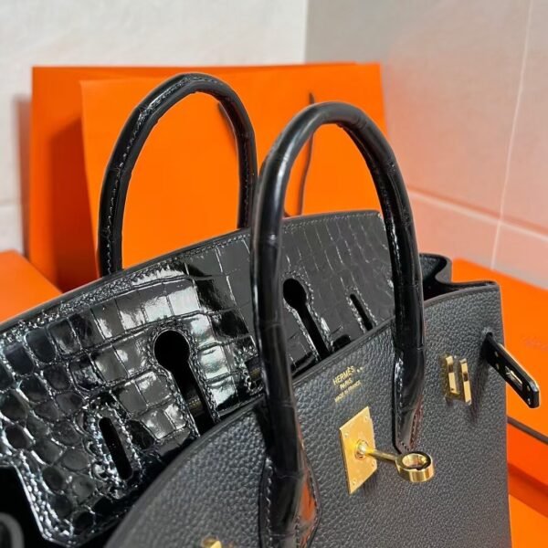 CK89 Black Birkin 25CM Togo / Shiny Crocodile Leather Gold Hardware Full Handmade
