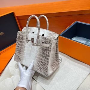 01 Himalayas Birkin 25CM Matte Crocodile Leather Silver Hardware Full Handmade