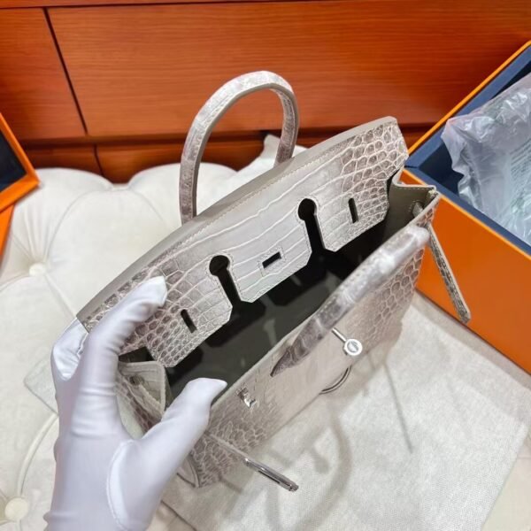 01 Himalayas Birkin 25CM Matte Crocodile Leather Silver Hardware Full Handmade