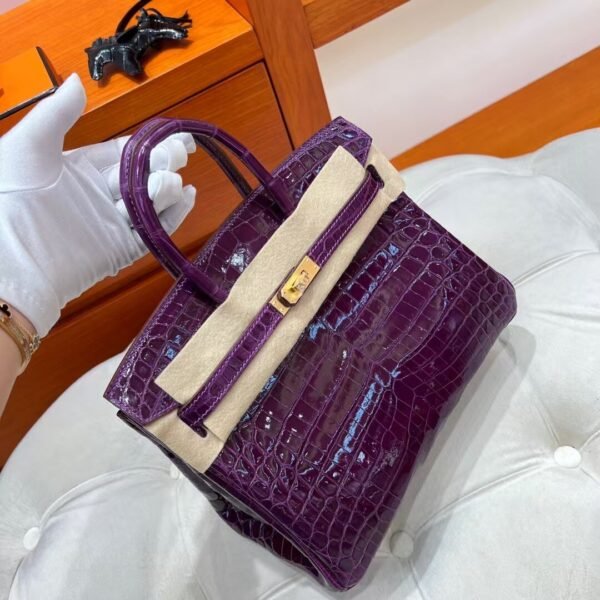 N5 Cassis Birkin 25cm Nile Shiny Crocodile Leather Gold Hardware Full Handmade