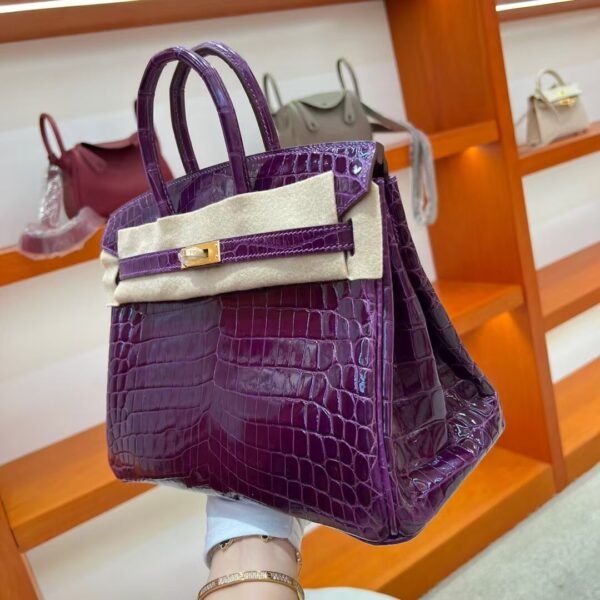 N5 Cassis Birkin 25cm Nile Shiny Crocodile Leather Gold Hardware Full Handmade