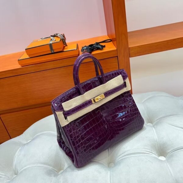 N5 Cassis Birkin 25cm Nile Shiny Crocodile Leather Gold Hardware Full Handmade