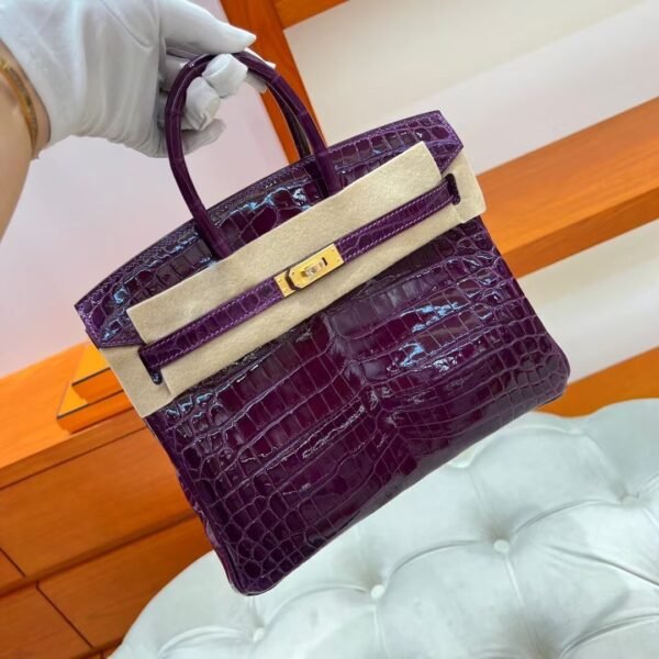 N5 Cassis Birkin 25cm Nile Shiny Crocodile Leather Gold Hardware Full Handmade
