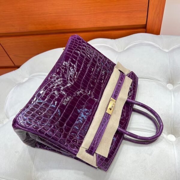 N5 Cassis Birkin 25cm Nile Shiny Crocodile Leather Gold Hardware Full Handmade