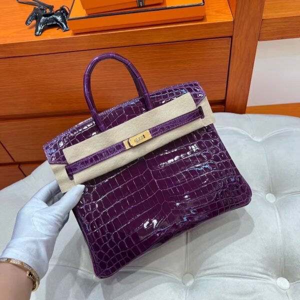 N5 Cassis Birkin 25cm Nile Shiny Crocodile Leather Gold Hardware Full Handmade