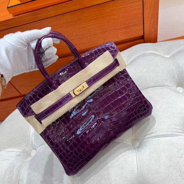 N5 Cassis Birkin 25cm Nile Shiny Crocodile Leather Gold Hardware Full Handmade