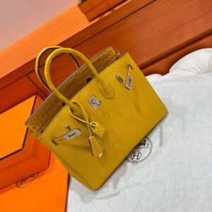 9D Jaime Ambre+Crocodile Hijab Birkin 25CM Togo Leather Silver Hardware Full Handmade