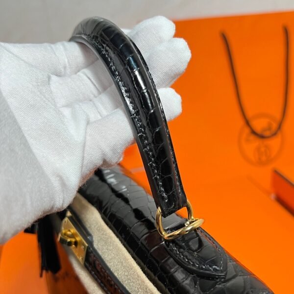Kelly 25CM France HCP Alligator Shiny Crocodile CK89 Noir Gold Hardware Full Handmade