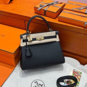 CK89 Black Kelly 25CM Togo Leather Gold Hardware Full Handmade