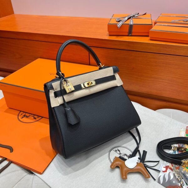 CK89 Black Kelly 25CM Togo Leather Gold Hardware Full Handmade