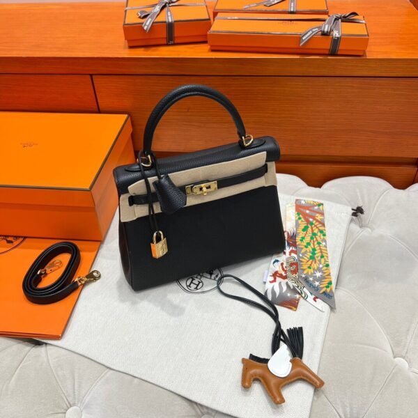 CK89 Black Kelly 25CM Togo Leather Gold Hardware Full Handmade