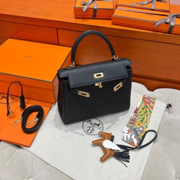 CK89 Black Kelly 25CM Togo Leather Gold Hardware Full Handmade
