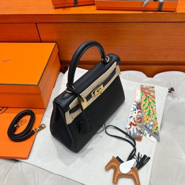 CK89 Black Kelly 25CM Togo Leather Gold Hardware Full Handmade