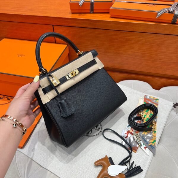 CK89 Black Kelly 25CM Togo Leather Gold Hardware Full Handmade
