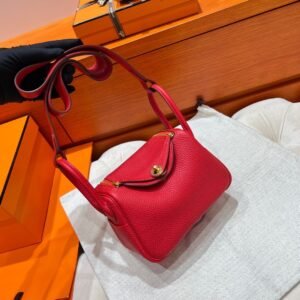 Q5 Rouge casaque Mini lindy Tc Leather Gold Hardware Full Handmade